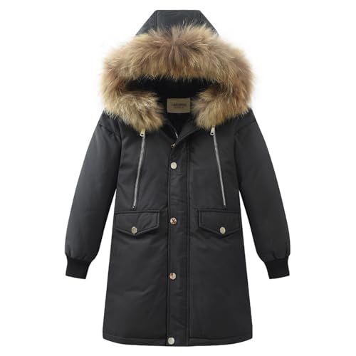 Acuryx Kinder Mädchen Junge Wasserdichte Winterjacke mit Fellkapuze Medium Länge Wintermantel Kälteschutz Warm Verdickte Kinder Parka Daunenjacke für 14-15 Jahre von Acuryx