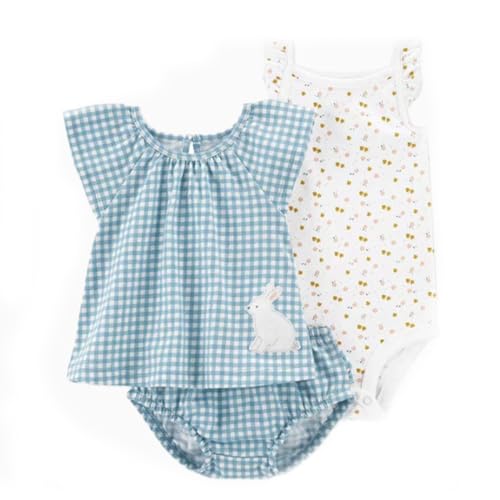 Acuryx Neugeborenes Baby Mädchen Sommer Kleidung Babykleidung Set Kurze Ärmel Baumwolle Top+ Strampler + Baby Shorts Neugeborenes Mädchen Outfit Set 6-9 Monate von Acuryx
