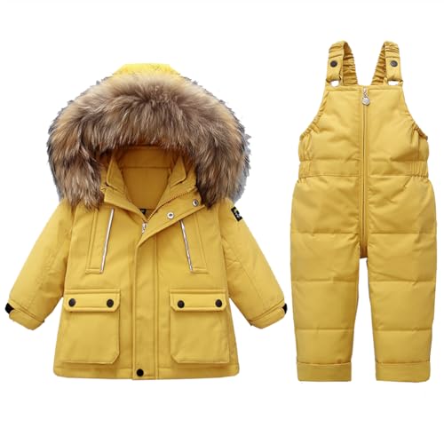 Acuryx Schneeanzüge für Baby-Mädchen Winter 2 Stück Daunenjacke Mantel mit Schnee Lätzchen Hose Jungen Mädchen Skianzug Kleidung von Acuryx