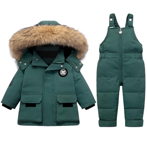 Acuryx Schneeanzüge für Baby-Mädchen Bekleidungsset Winter Kinder 2 Stück Daunenjacke Mantel mit Schneelatzhose Lätzchen Hose Jungen Mädchen Skianzug Kleidung von Acuryx