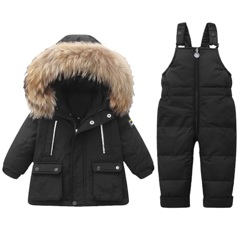 Acuryx Schneeanzüge für Baby-Mädchen Winter 2 Stück Daunenjacke Mantel mit Schnee Lätzchen Hose Jungen Mädchen Skianzug Kleidung von Acuryx