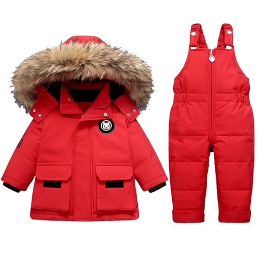 Acuryx Schneeanzüge für Baby Mädchen Bekleidungsset Winter Kinder Bekleidungsset Winter Kindermantel Skihose Kapuzenjacke Schneelatzhosehosen Jungen Schneelatzhosekleidung Set von Acuryx