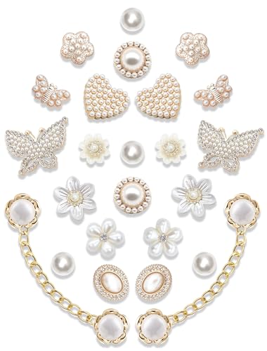 24 Stück Bling Schuh Charms Kit - Perle, Schmetterling, Blume & Kette Clog Schuh Dekorationen - Niedliche Accessoires für Frauen & Mädchen Geschenk, Harz Strass, Strass von Acwenie