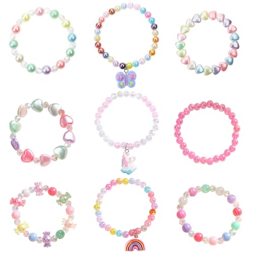 Acxilexy 9 Stück Bunte Armband Kinder, Bunte Kinderschmuck, Buntes Regenbogen Einhorn Schmetterlings Armband, Mädchen Kinderschmuck, Kinder Schmuck für Mädchen Geburtstagsfeier Gefälligkeiten von Acxilexy