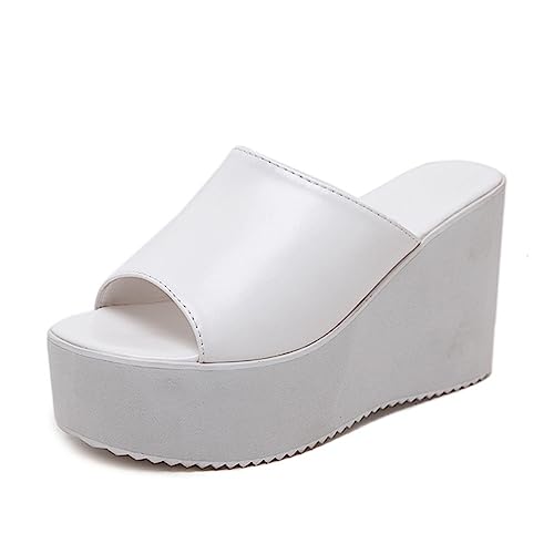 AdEptt Women's High Wedge Heel Platform Open Toe with Chunky high Heels Beach Summer Slippers,Weiß,38 EU von AdEptt