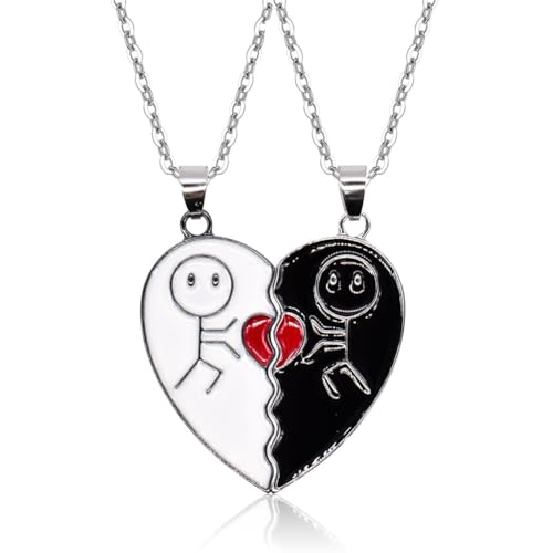 AdKot 2 Piece Couple Necklaces herzförmig BFF Chain Freundschaftskette Yin Yang Anhänger Kette Schmuckkette für beste Freunde, Valentine und Paare Geschenke, Metall von AdKot