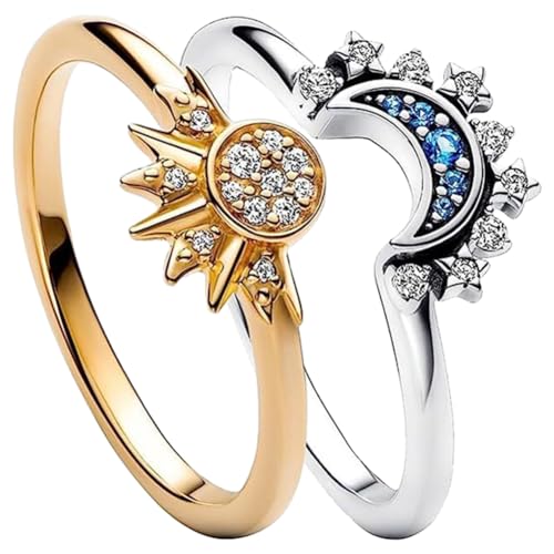 AdKot Sun Moon Rings Set 2 Stück Stapelbar Ring des Paares Bester Freund Ring Bunte Vintage Ringe Cubic Zirconia Ring Geburtstag Geschenk für Beste Freunde Frauen Mädchen von AdKot