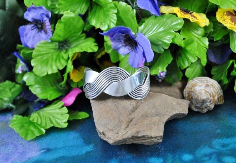 Vintage Sterling Silber Manschette Armband, Woven Wire Design, Thailand von AdaBlue