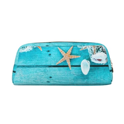 AdaNti Beach Shell Sea Collection Vintage Boho Print Pencil Bag Waterproof Pen Bag Zipper Pencil Case Leather Pen Box Cosmetic Bag for Office Travel, gold, Einheitsgröße, Taschen-Organizer von AdaNti