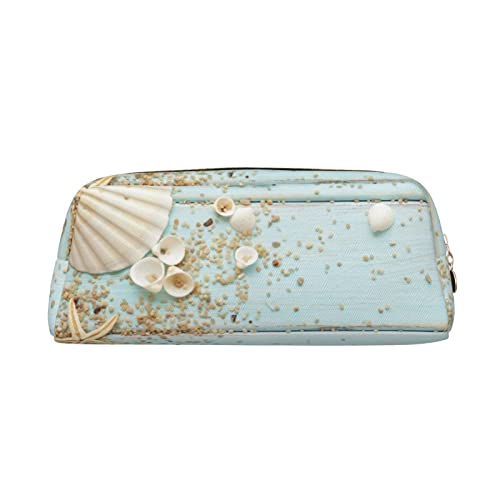 AdaNti Beach Shell Sea Collection Vintage Boho Print Pencil Bag Waterproof Pen Bag Zipper Pencil Case Leather Pen Box Cosmetic Bag for Office Travel, gold, Einheitsgröße, Taschen-Organizer von AdaNti