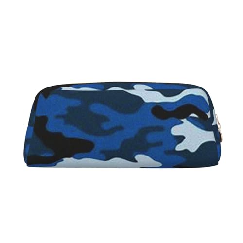 AdaNti Blaue Camo Print Bleistift Tasche Wasserdicht Stifttasche Reißverschluss Bleistift Fall Leder Stiftebox Kosmetiktasche für Büro Reisen, gold, Einheitsgröße, Taschen-Organizer von AdaNti