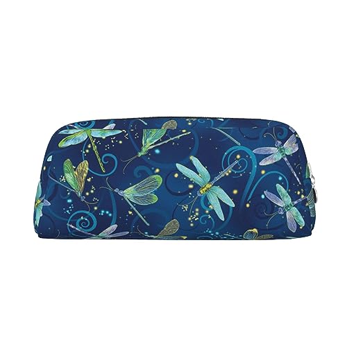 AdaNti Blaue Libelle Drucken Bleistift Tasche Wasserdicht Stifttasche Reißverschluss Bleistift Fall Leder Stiftebox Kosmetiktasche für Büro Reisen, silber, Einheitsgröße, Taschen-Organizer von AdaNti