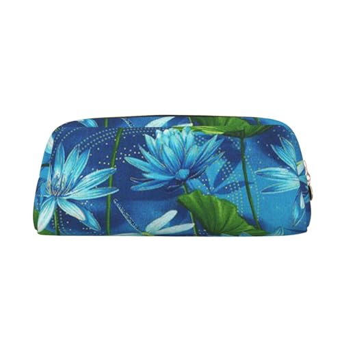 AdaNti Blaue Libelle und Lotus Print Bleistift Tasche Wasserdicht Stifttasche Reißverschluss Federmäppchen Leder Stiftebox Kosmetiktasche für Büro Reisen, gold, Einheitsgröße, Taschen-Organizer von AdaNti