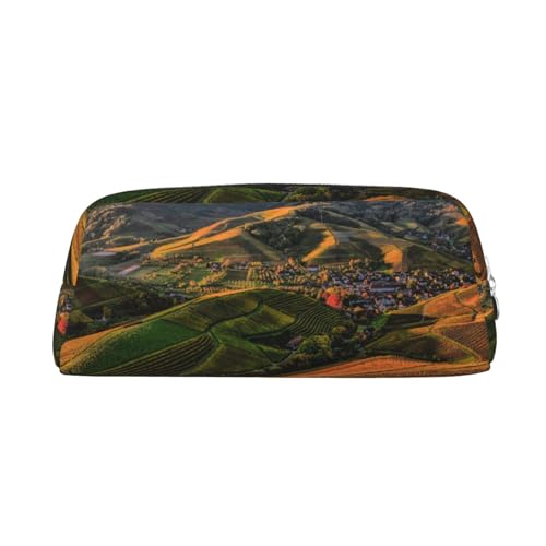 AdaNti Braun und Grün Mountain View Print Bleistift Tasche Wasserdicht Stifttasche Reißverschluss Federmäppchen Leder Stiftebox Kosmetiktasche für Büro Reisen, silber, Einheitsgröße, Taschen-Organizer von AdaNti