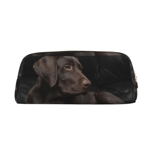 AdaNti Brauner Labrador Retriever Print Bleistift Tasche Wasserdicht Stifttasche Reißverschluss Federmäppchen Leder Stiftebox Kosmetiktasche für Büro Reisen, gold, Einheitsgröße, Taschen-Organizer von AdaNti