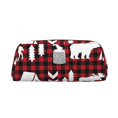 AdaNti Buffalo Plaid Woodland Christmas Print Pencil Bag Waterproof Pen Bag Zipper Pencil Case Leather Pen Box Cosmetic Bag for Office Travel, gold, Einheitsgröße, Taschen-Organizer von AdaNti