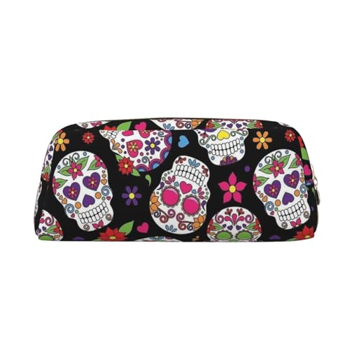 AdaNti Bunte Vintage Sugar Skull Print Bleistift Tasche Wasserdicht Stifttasche Reißverschluss Federmäppchen Leder Stiftebox Kosmetiktasche für Büro Reisen, gold, Einheitsgröße, Taschen-Organizer von AdaNti