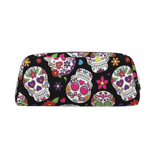 AdaNti Bunte Vintage Sugar Skull Print Bleistift Tasche Wasserdicht Stifttasche Reißverschluss Federmäppchen Leder Stiftebox Kosmetiktasche für Büro Reisen, silber, Einheitsgröße, Taschen-Organizer von AdaNti