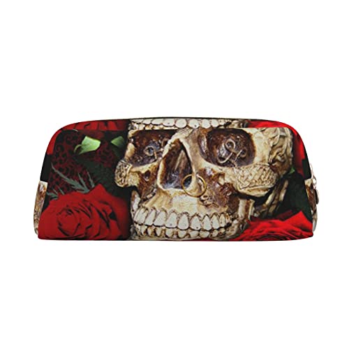 AdaNti Coole Totenkopf und Rosen Print Bleistift Tasche Wasserdicht Stifttasche Reißverschluss Bleistift Fall Leder Stiftebox Kosmetiktasche für Büro Reisen, gold, Einheitsgröße, Taschen-Organizer von AdaNti