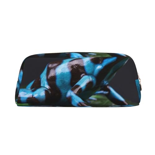 AdaNti Dart Frosch Blau Print Bleistift Tasche Wasserdicht Stifttasche Reißverschluss Federmäppchen Leder Stiftebox Kosmetiktasche für Büro Reisen, gold, Einheitsgröße, Taschen-Organizer von AdaNti