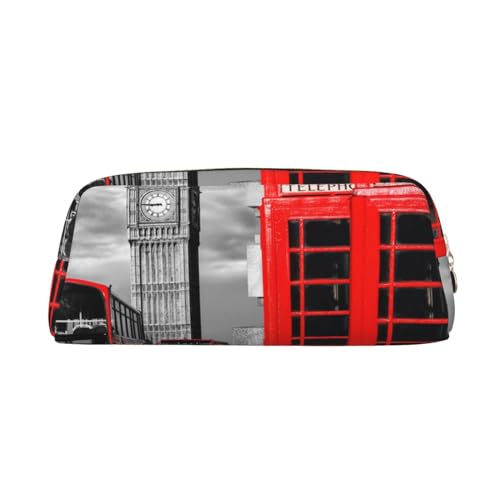 AdaNti England UK Retro London Telefon Druck Bleistift Tasche Wasserdicht Stifttasche Reißverschluss Bleistift Fall Leder Stiftebox Kosmetiktasche für Büro Reisen, gold, Einheitsgröße, von AdaNti