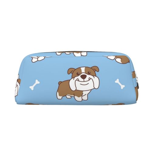 AdaNti Englische Bulldogge Nahtlose Illustration Print Bleistift Tasche Wasserdicht Stifttasche Reißverschluss Federmäppchen Leder Stiftebox Kosmetiktasche für Büro Reisen, silber, Einheitsgröße, von AdaNti