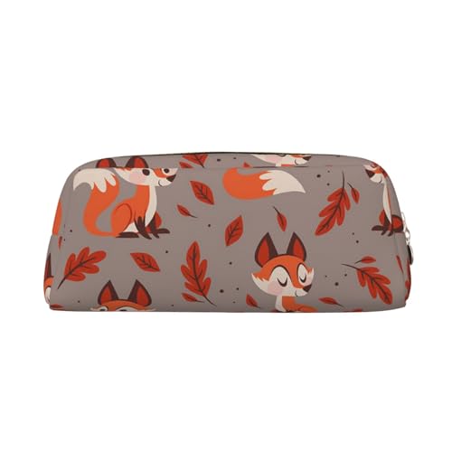 AdaNti Fall Fox Print Bleistift Tasche Wasserdicht Stifttasche Reißverschluss Federmäppchen Leder Stiftebox Kosmetiktasche für Büro Reisen, gold, Einheitsgröße, Taschen-Organizer von AdaNti