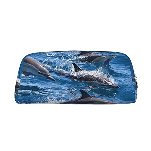 AdaNti Federmäppchen mit Delfinen im Meer, wasserdicht, mit Reißverschluss, Stifteetui, Leder, Stiftebox, Kosmetiktasche für Büro, Reisen, silber, Einheitsgröße, Taschen-Organizer von AdaNti