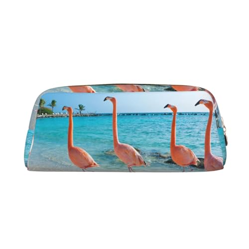 AdaNti Federtasche mit Strand-Flamingo-Druck, wasserdicht, Stifttasche, Reißverschluss, Federtasche, Leder, Stiftebox, Kosmetiktasche für Büro, Reisen, gold, Einheitsgröße, Taschen-Organizer von AdaNti