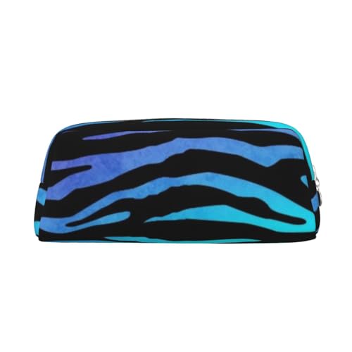 AdaNti Lila Blau Grün Camouflage Zebra Streifen Print Bleistift Tasche Wasserdicht Stifttasche Reißverschluss Federmäppchen Leder Stiftebox Kosmetiktasche für Büro Reisen, silber, Einheitsgröße, von AdaNti