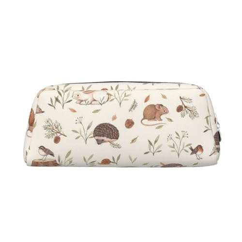 AdaNti Nature Lovely Igel Eichhörnchen Vögel Drucken Bleistift Tasche Wasserdicht Stifttasche Reißverschluss Bleistift Fall Leder Stiftebox Kosmetiktasche für Büro Reisen, silber, Einheitsgröße, von AdaNti