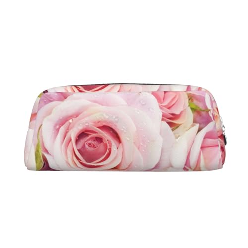 AdaNti Niedliche rosa Pastell Rosen Druck Bleistift Tasche Wasserdicht Stifttasche Reißverschluss Bleistift Fall Leder Stiftebox Kosmetiktasche für Büro Reisen, silber, Einheitsgröße, von AdaNti