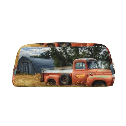 AdaNti Old Truck Car Print Pencil Bag Waterproof Pen Bag Zipper Pencil Case Leather Pen Box Cosmetic Bag for Office Travel, gold, Einheitsgröße, Taschen-Organizer von AdaNti