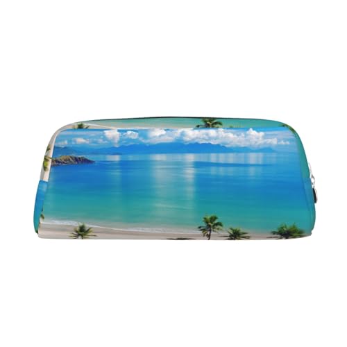 AdaNti Ozean Meer Strand Küste Druck Bleistift Tasche Wasserdicht Stifttasche Reißverschluss Federmäppchen Leder Stiftebox Kosmetiktasche für Büro Reisen, silber, Einheitsgröße, Taschen-Organizer von AdaNti