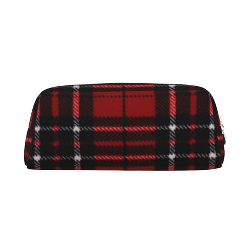 AdaNti Rot und Schwarz Plaid Print Bleistift Tasche Wasserdicht Stifttasche Reißverschluss Bleistift Fall Leder Stiftebox Kosmetiktasche für Büro Reisen, silber, Einheitsgröße, Taschen-Organizer von AdaNti