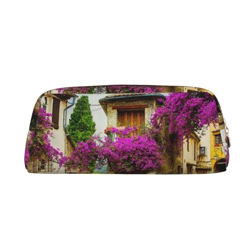 AdaNti Schöne Altstadt der Provence Print Bleistift Tasche Wasserdicht Stifttasche Reißverschluss Federmäppchen Leder Stiftebox Kosmetiktasche für Büro Reisen, gold, Einheitsgröße, Taschen-Organizer von AdaNti