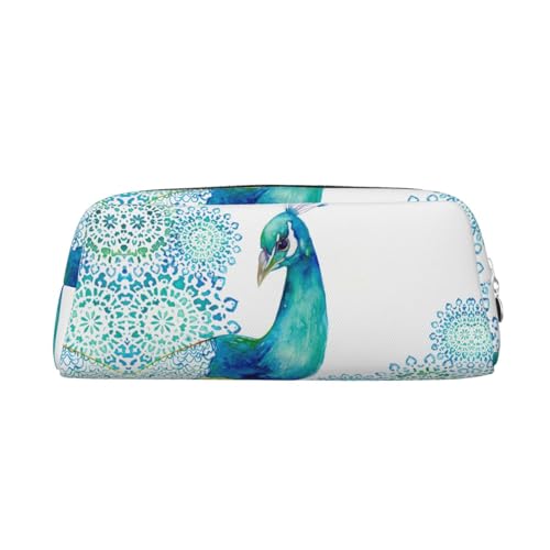 AdaNti Schöne Pfau und Blumendruck Bleistift Tasche Wasserdicht Stifttasche Reißverschluss Bleistift Fall Leder Stiftebox Kosmetiktasche für Büro Reisen, silber, Einheitsgröße, Taschen-Organizer von AdaNti