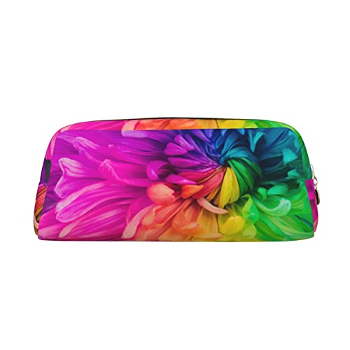 AdaNti Schöne Regenbogen Blumen Chrysanthemen Druck Bleistift Tasche Wasserdicht Stifttasche Reißverschluss Bleistift Fall Leder Stiftebox Kosmetiktasche für Büro Reisen, gold, Einheitsgröße, von AdaNti