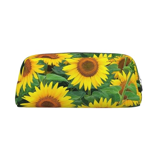 AdaNti Schöne Sonnenblumen-Druck-Bleistift-Tasche Wasserdichte Stifttasche Reißverschluss Federmäppchen Leder Stiftebox Kosmetiktasche für Büro Reisen, silber, Einheitsgröße, Taschen-Organizer von AdaNti