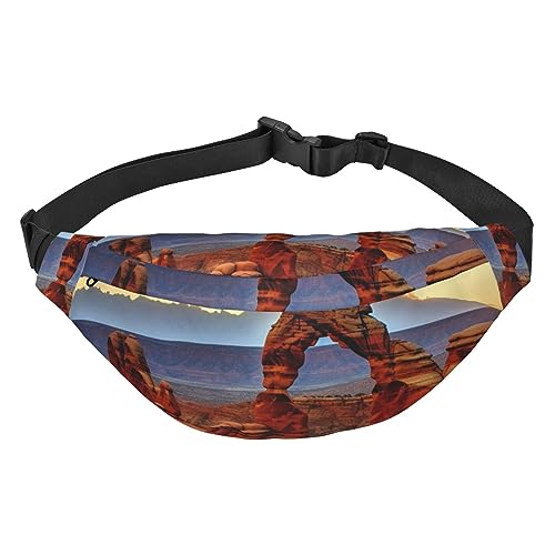 Arches National Park Print Fanny Pack For Men Women Adjustable Belt Bag Casual Waist Pack For Travel Hiking Running Cycling, Black, One Size, Schwarz , Einheitsgröße von AdaNti