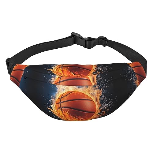 Basketball auf Feuer und Wasser Flamme Spritzen Druck Bauchtasche Für Männer Frauen Verstellbare Gürteltasche Lässige Hüfttasche Für Reisen Wandern Laufen Radfahren, Schwarz, Einheitsgröße, Schwarz , von AdaNti