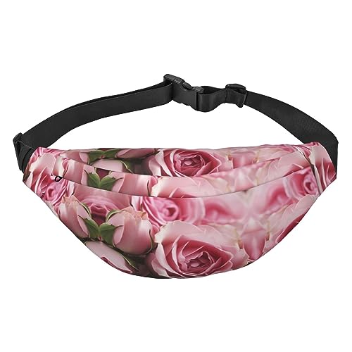 Bauchtasche für Damen und Herren, mit rosa Rosen-Aufdruck, verstellbare Gürteltasche, lässige Hüfttasche für Reisen, Wandern, Laufen, Radfahren, Schwarz, Einheitsgröße, Schwarz , Einheitsgröße von AdaNti