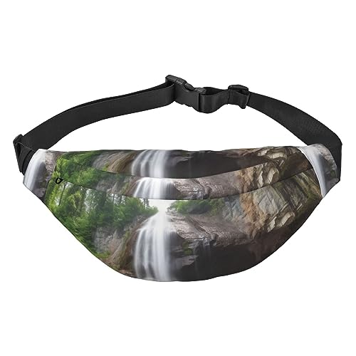 Bauchtasche mit Berg-Wasserfall-Druck, für Männer und Frauen, verstellbare Gürteltasche, lässige Hüfttasche für Reisen, Wandern, Laufen, Radfahren, Schwarz, Einheitsgröße, Schwarz , Einheitsgröße von AdaNti