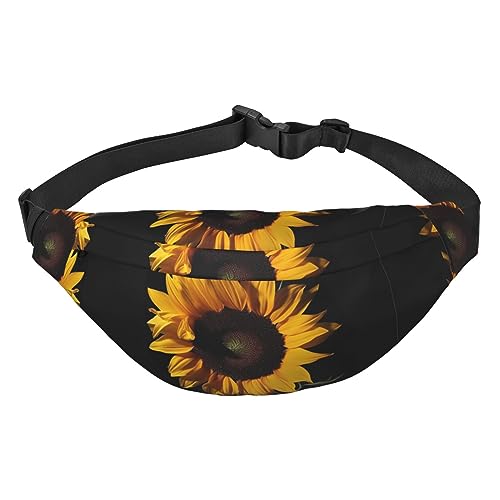 Bauchtasche mit Sonnenblumen-Motiv, schwarzer Hintergrund, für Männer und Frauen, verstellbare Gürteltasche, lässige Hüfttasche für Reisen, Wandern, Laufen, Radfahren, Schwarz, Einheitsgröße, Schwarz von AdaNti