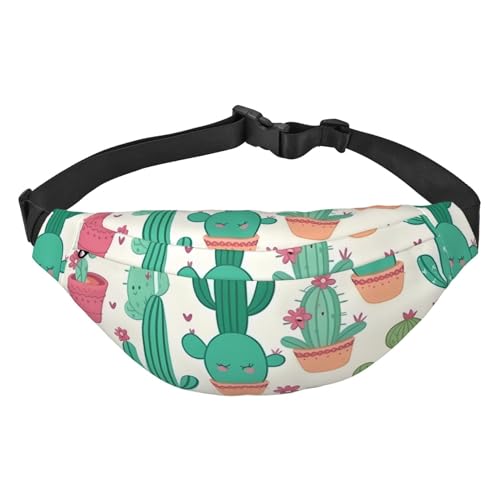 Bauchtasche mit niedlichem Kaktus, nahtlos, Illustrationsdruck, für Männer und Frauen, verstellbare Gürteltasche, lässige Hüfttasche für Reisen, Wandern, Laufen, Radfahren, Schwarz, Einheitsgröße, von AdaNti