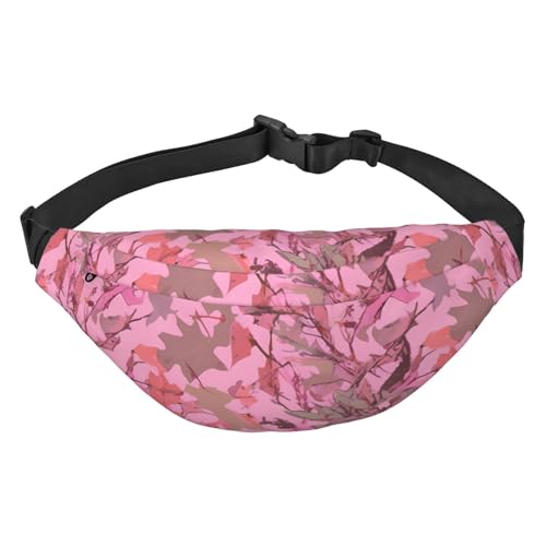 Bauchtasche mit pinken Blättern, Camouflage-Druck, für Herren und Damen, verstellbare Gürteltasche, lässige Hüfttasche für Reisen, Wandern, Laufen, Radfahren, Schwarz, Einheitsgröße, Schwarz , von AdaNti