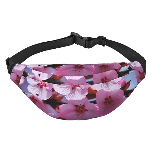 Bauchtasche mit rosa Kirschblüten-Aufdruck, für Männer und Frauen, verstellbare Gürteltasche, lässige Hüfttasche für Reisen, Wandern, Laufen, Radfahren, Schwarz, Einheitsgröße, Schwarz , Einheitsgröße von AdaNti