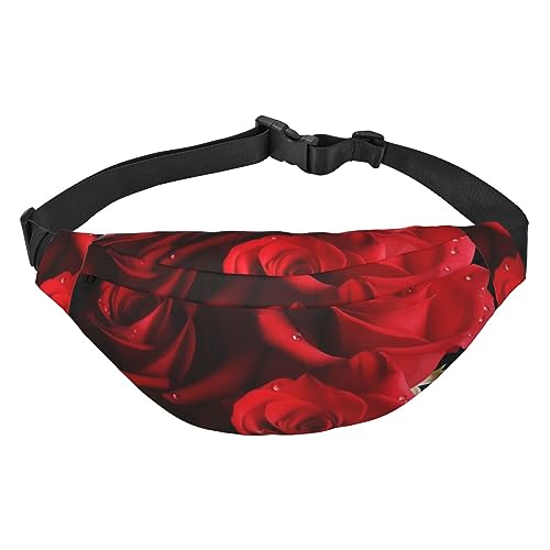 Bauchtasche mit roten Rosen-Aufdruck, für Herren und Damen, verstellbare Gürteltasche, lässige Hüfttasche für Reisen, Wandern, Laufen, Radfahren, Schwarz, Einheitsgröße, Schwarz , Einheitsgröße von AdaNti