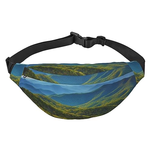 Blue Ridge Bauchtasche Parkway Mountains (1) Druck für Damen und Herren, verstellbare Gürteltasche, lässige Hüfttasche für Reisen, Wandern, Laufen, Radfahren, Schwarz, Einheitsgröße, Schwarz , von AdaNti