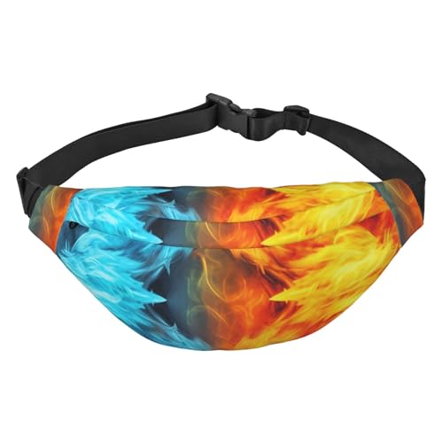 Fire vs ice Art Print Fanny Pack For Men Women Adjustable Belt Bag Casual Waist Pack For Travel Hiking Running Cycling, Black, One Size, Schwarz , Einheitsgröße von AdaNti